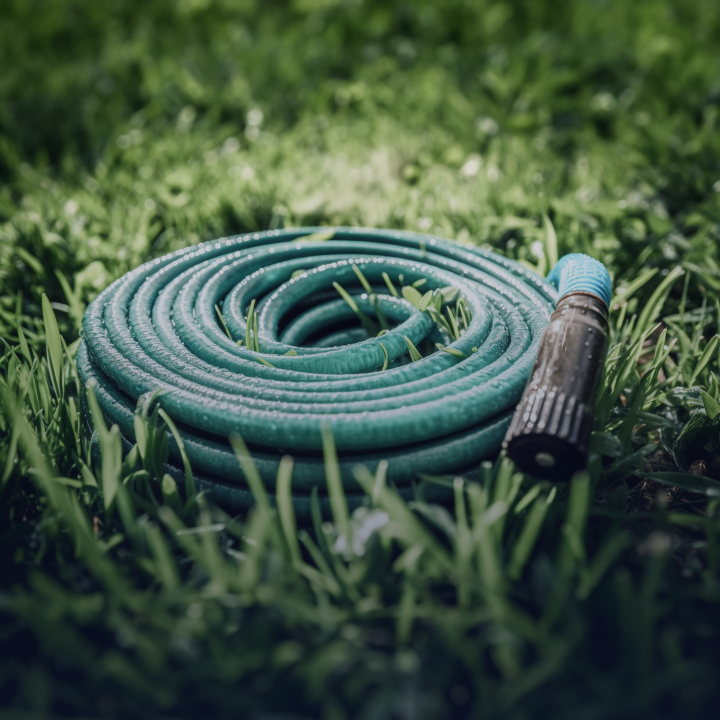 A garden hose that is neat coiled up
