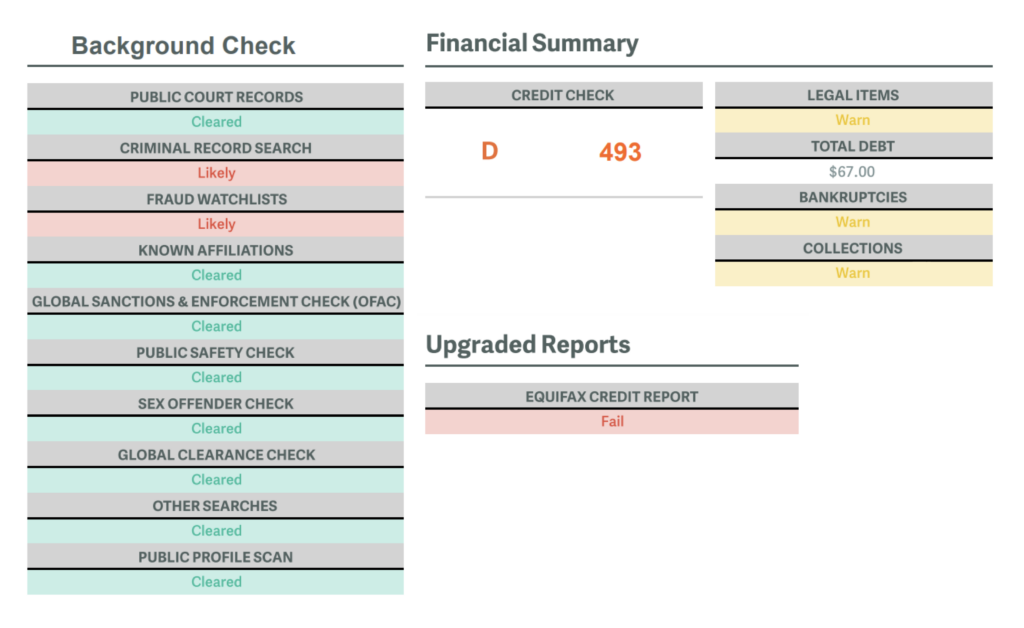 Example of a Background Check Summary in a Tenant Background Report