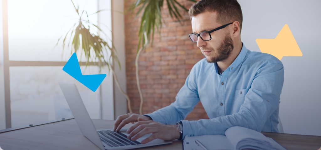 A person on a laptop searching the risks and rewards of managing a rental property.