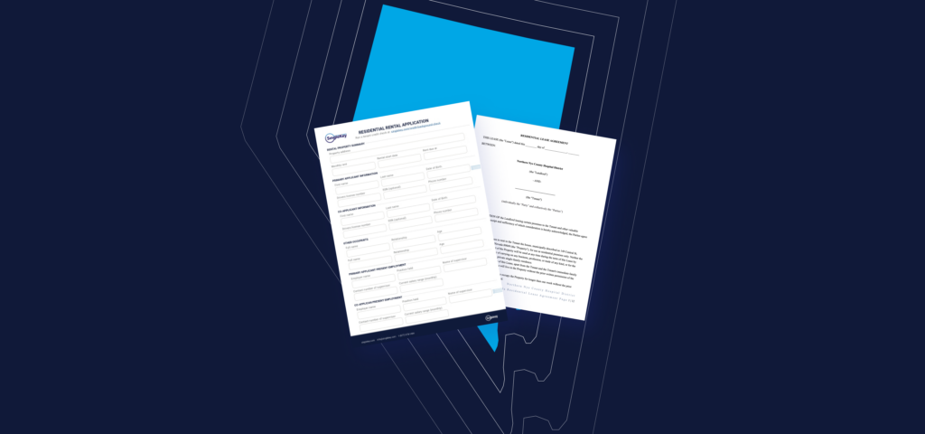 The state of Nevada in a blue outline with rental agreement documents over it