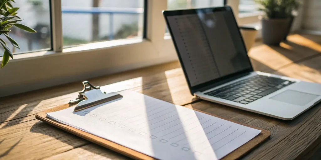 Tenant screening criteria checklist on laptop.