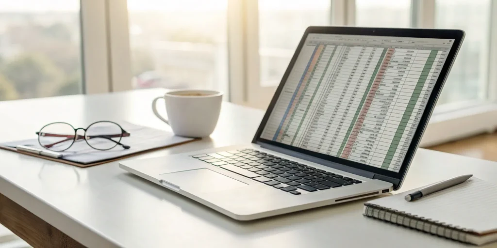 Tenant risk assessment spreadsheet on a laptop.