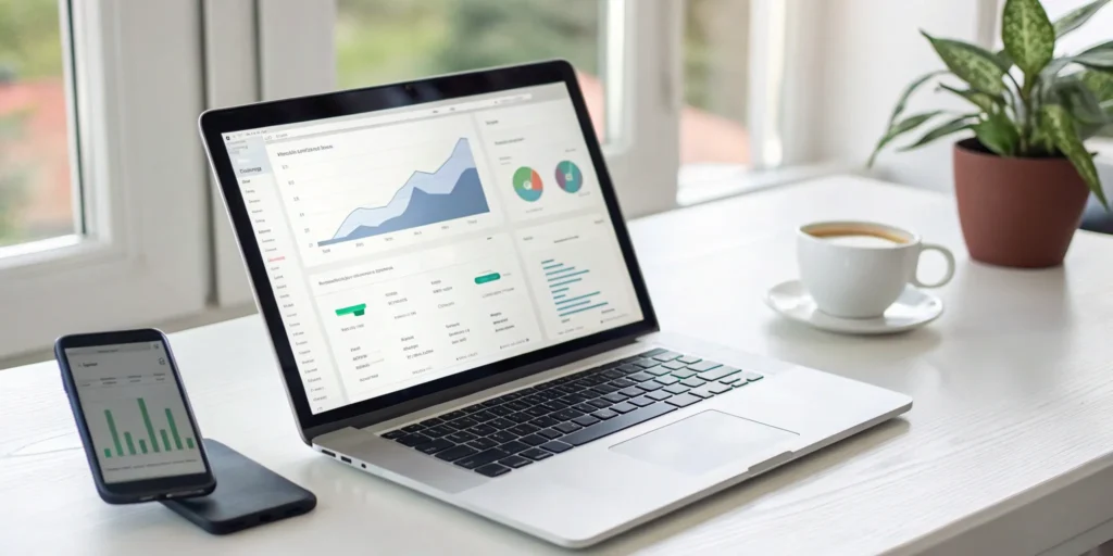 Landlord app dashboards on laptop and smartphone.