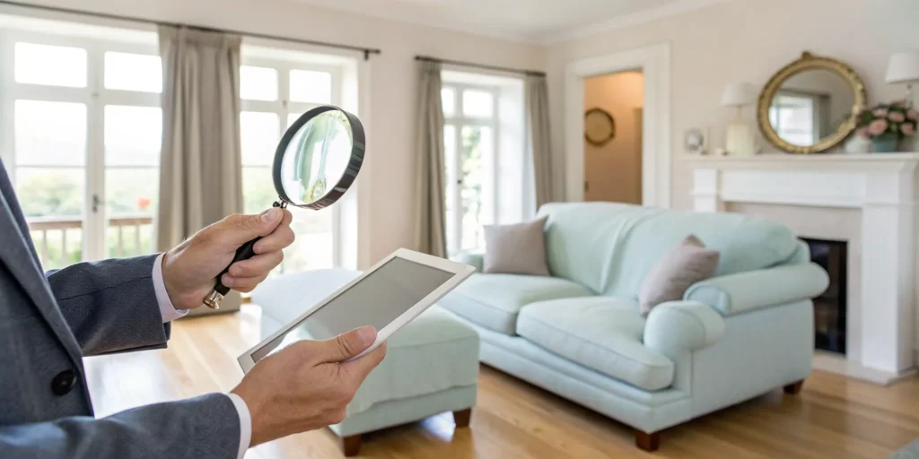 Tenant reviews free rental history report on tablet.