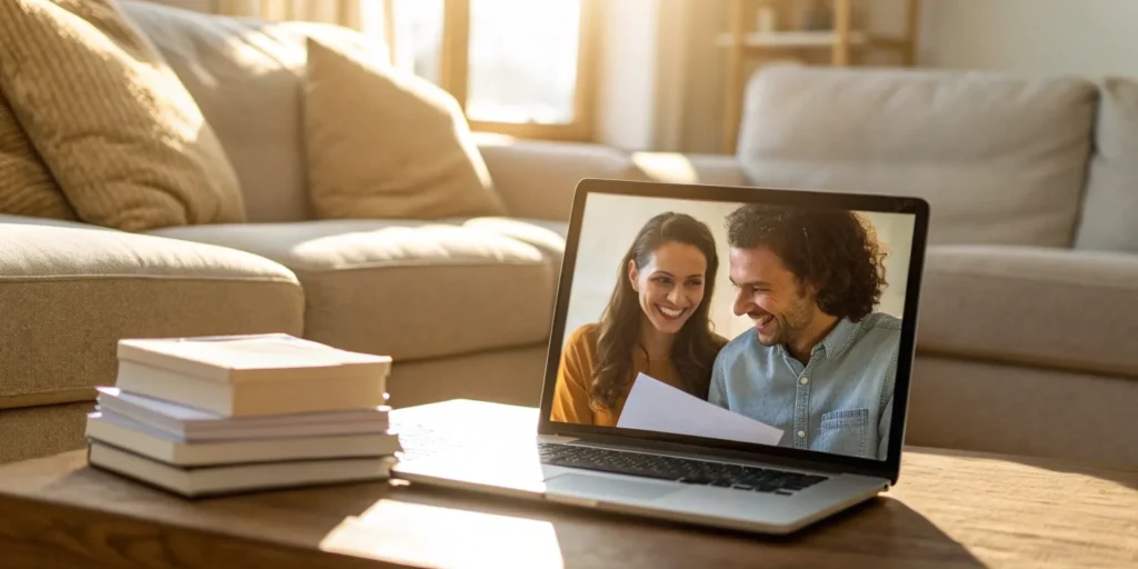 Tenant reviews background search on laptop.