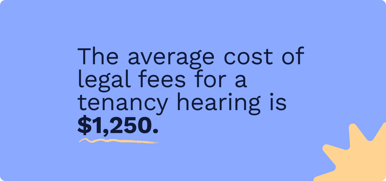 The average cost of legal fees for a tenancy hearing is $1,250.